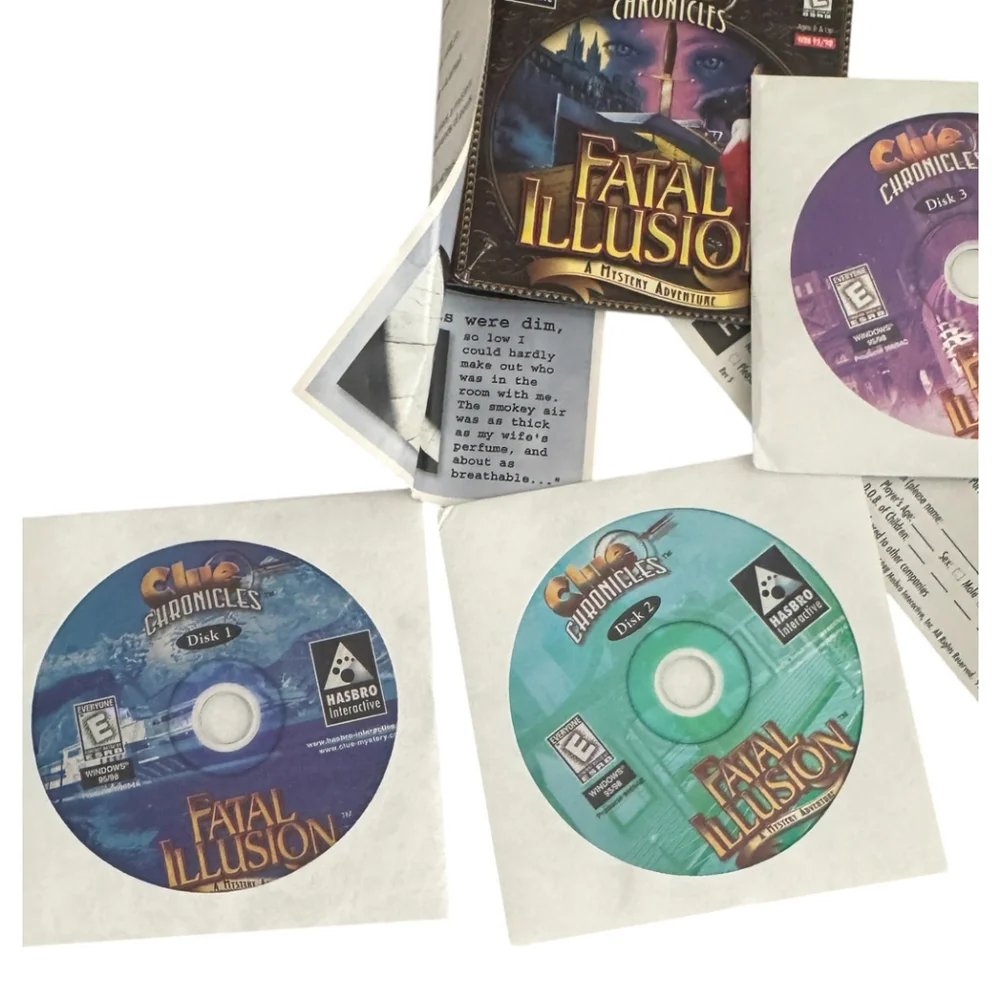 Clue Chronicles Fatal Illusion PC Game from 90's, original box and Disks